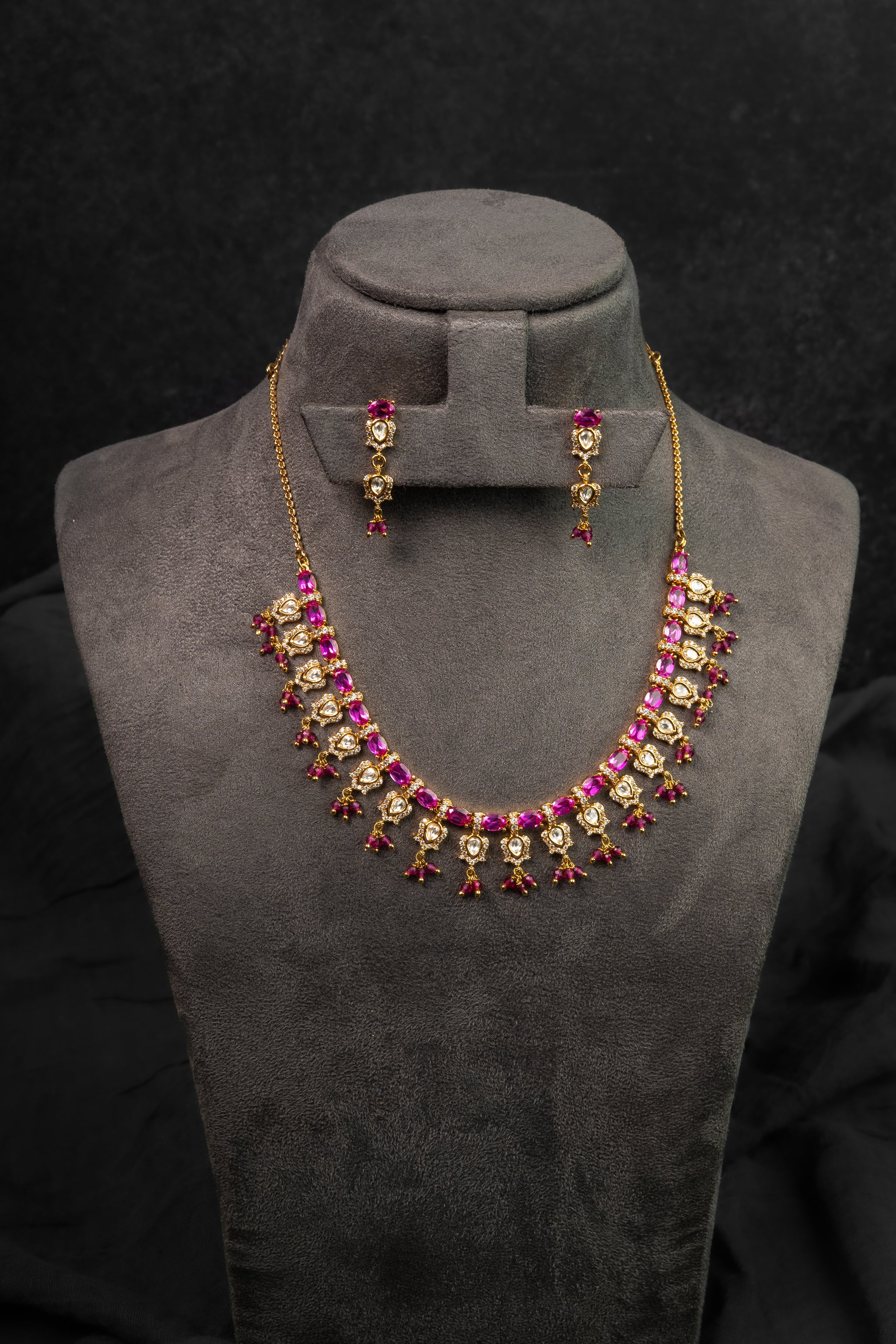 Ruby Bloom Diamond Crush Necklace Set (A-546)