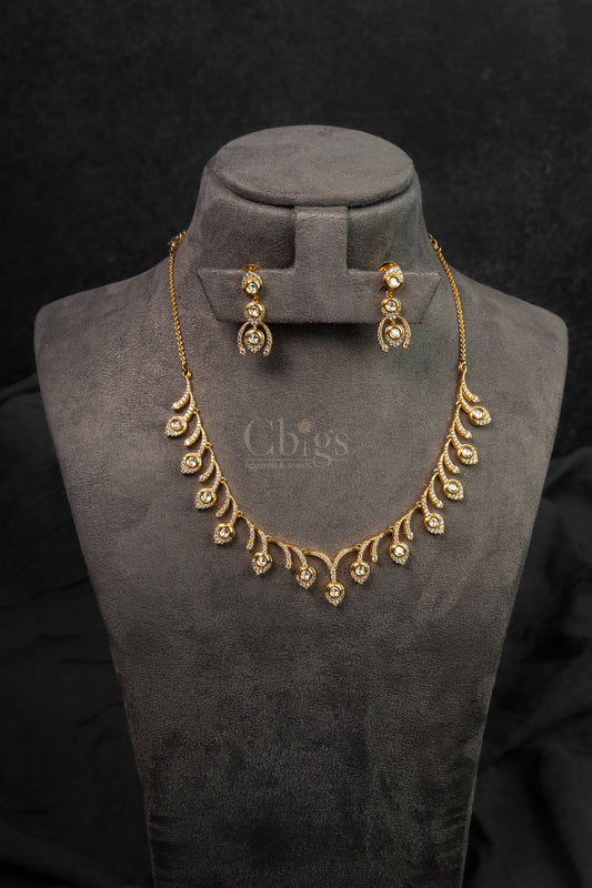 Leaf Drop Diamond Crush Necklace Set (A-550)