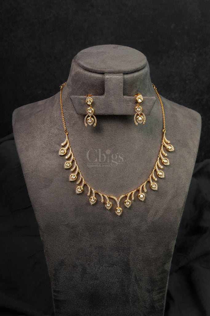 Leaf Drop Diamond Crush Necklace Set (A-550)