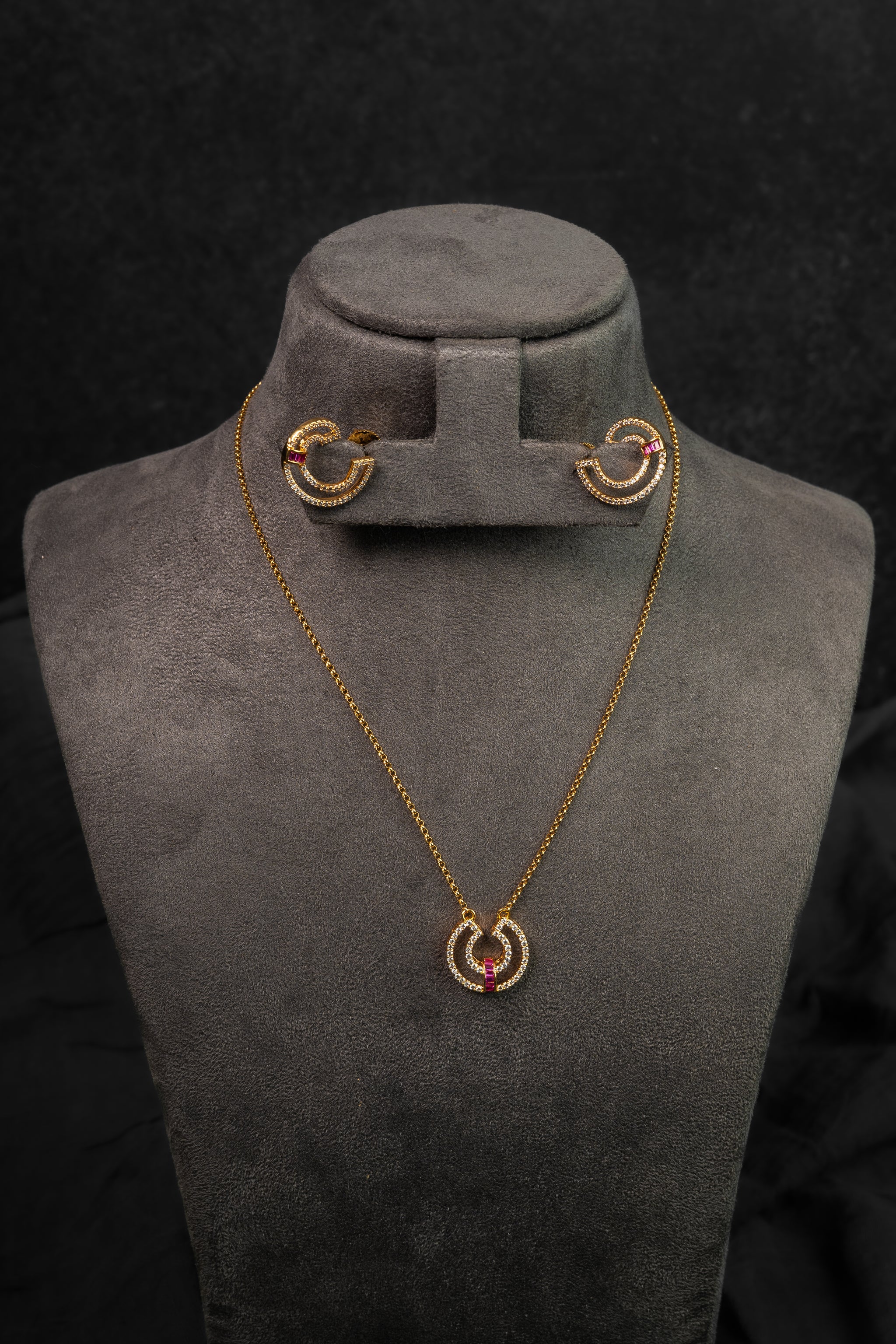 Dual Arc Diamond Crush Pendant Set (PS-241)