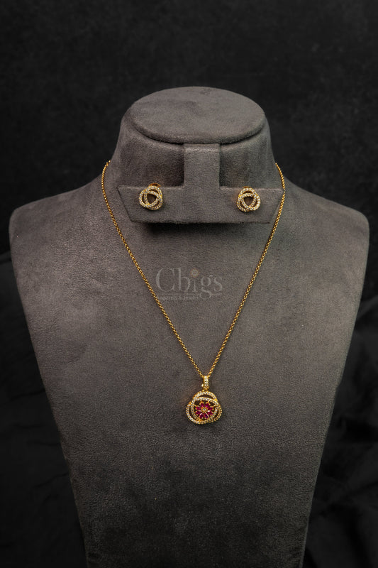 Ruby Halo Circle Diamond Crush Pendant Set (PS-265)