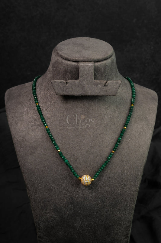Emerald Onyx Gold Accent Bead Mala (IBM-12) 