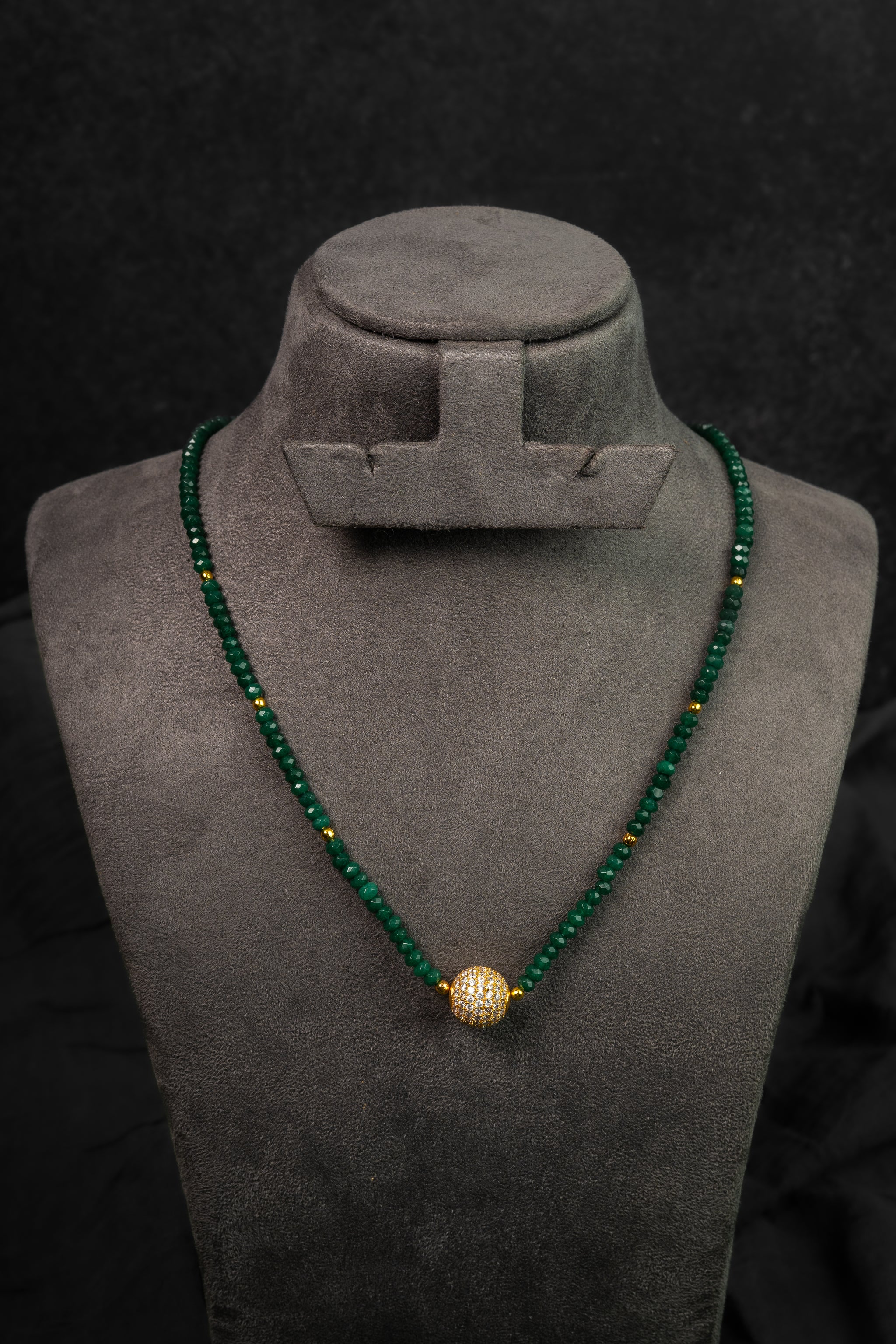 Emerald Onyx Gold Accent Bead Mala (IBM-12) 