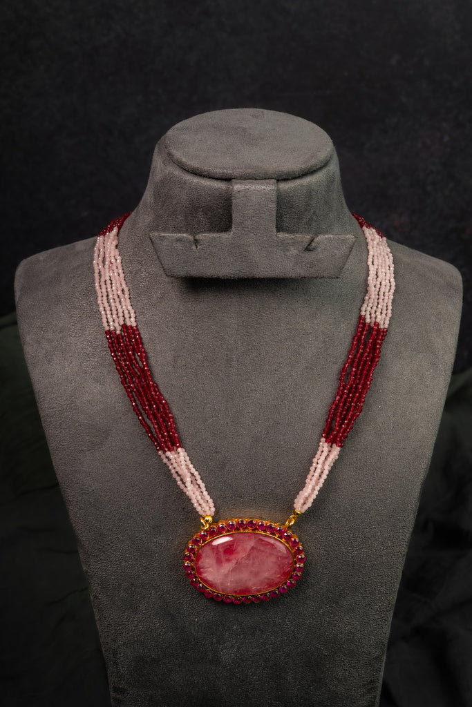 Ruby Agate Statement Beaded Necklace (IBM-449)