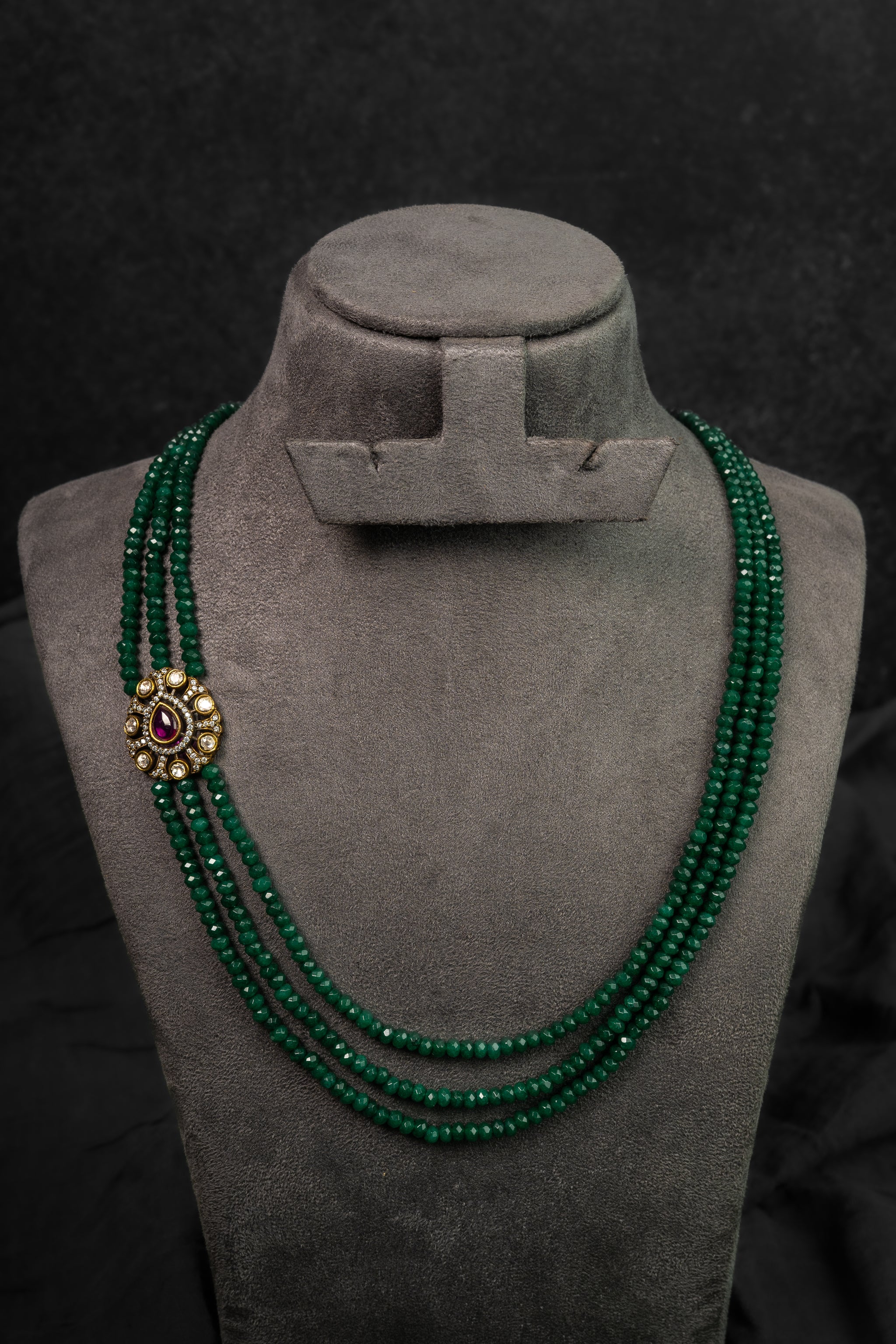 Emerald Multi-Strand Beaded Necklace (IBM-445)