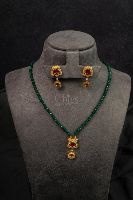 Emerald Ruby Pendant Beaded Set (IBM-024)