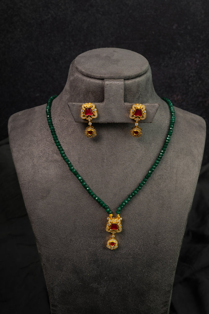 Emerald Ruby Pendant Beaded Set (IBM-024)