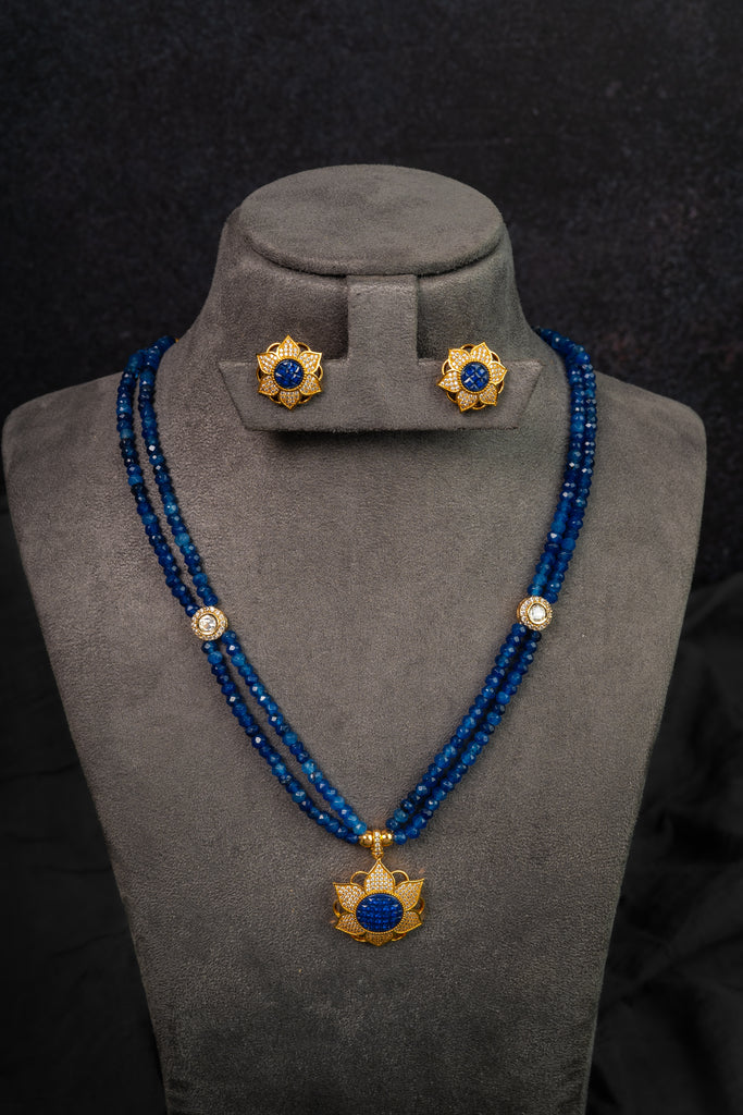 Sapphire Beaded Pendant Necklace Set (IBM-451)