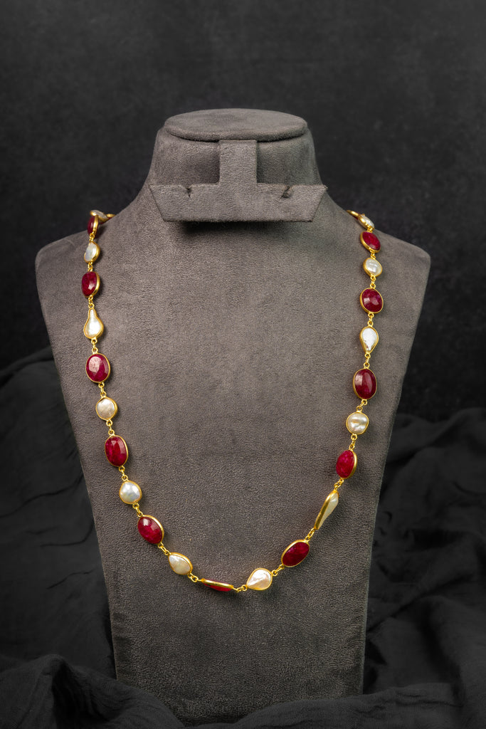Ruby Pearl Link Necklace (ATN-607)