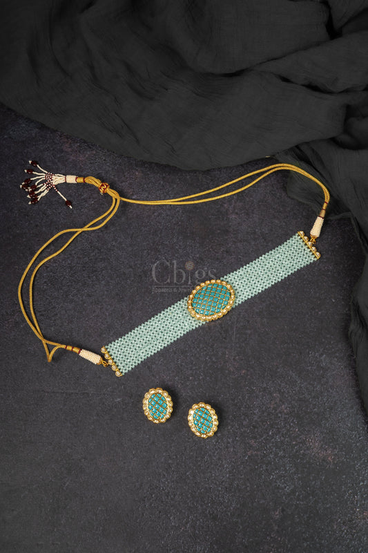 Turquoise Crystal Kundan Choker Set (KDN-82)