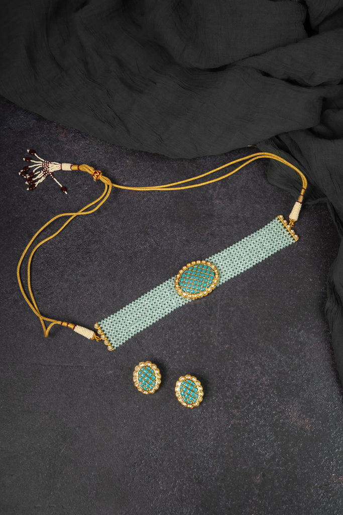 Turquoise Crystal Choker Set (KDN-82)