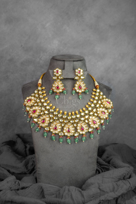 Multicolor DC Kundan Pearl Drop Necklace Set (VS-213)