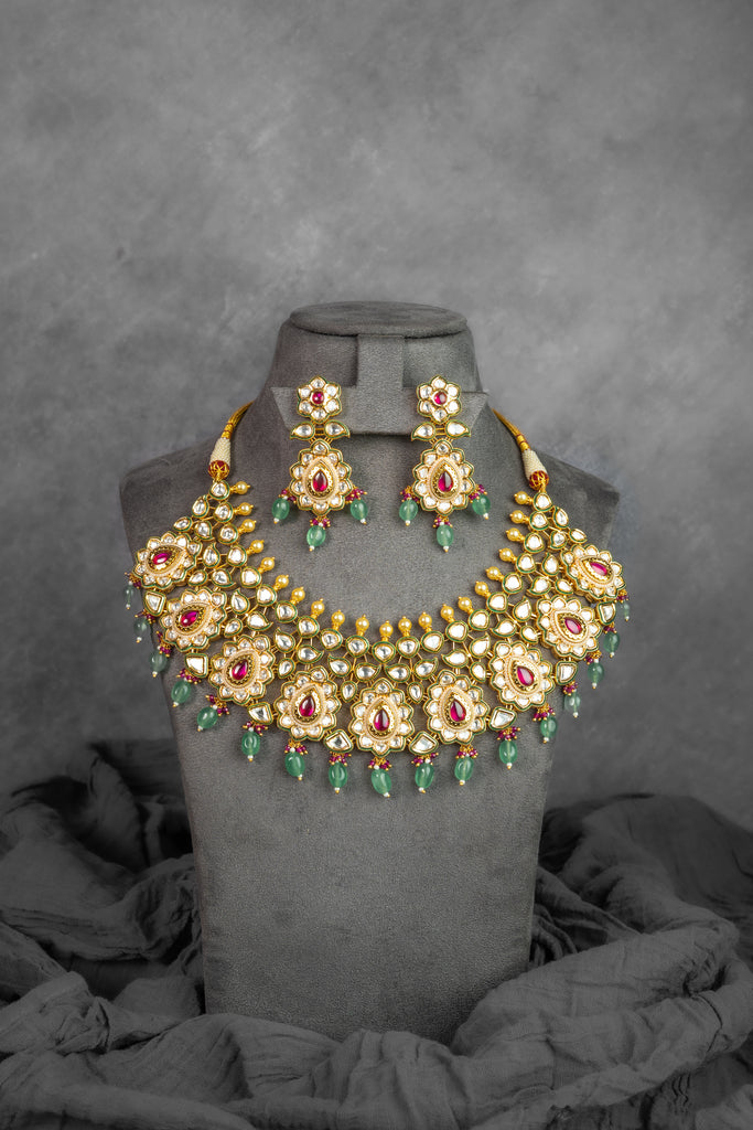 Multicolor DC Kundan Pearl Drop Necklace Set (VS-213)