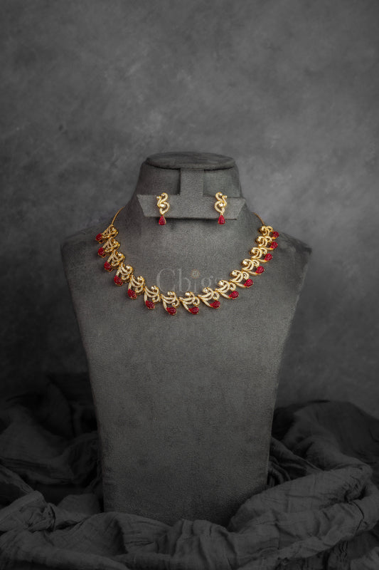 Ruby Drop DC Necklace Set (HVS-122)