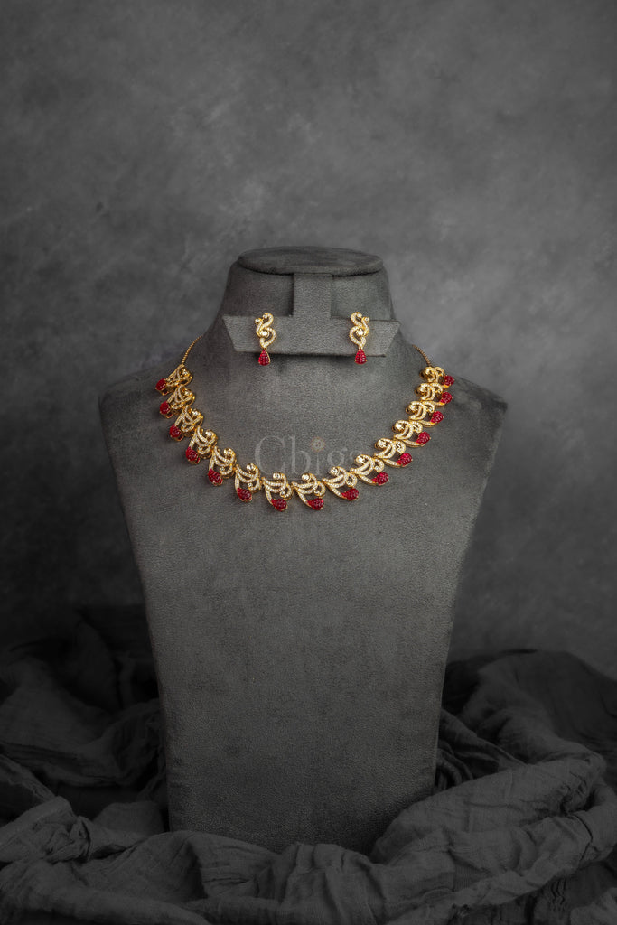 Ruby Drop DC Necklace Set (HVS-122)