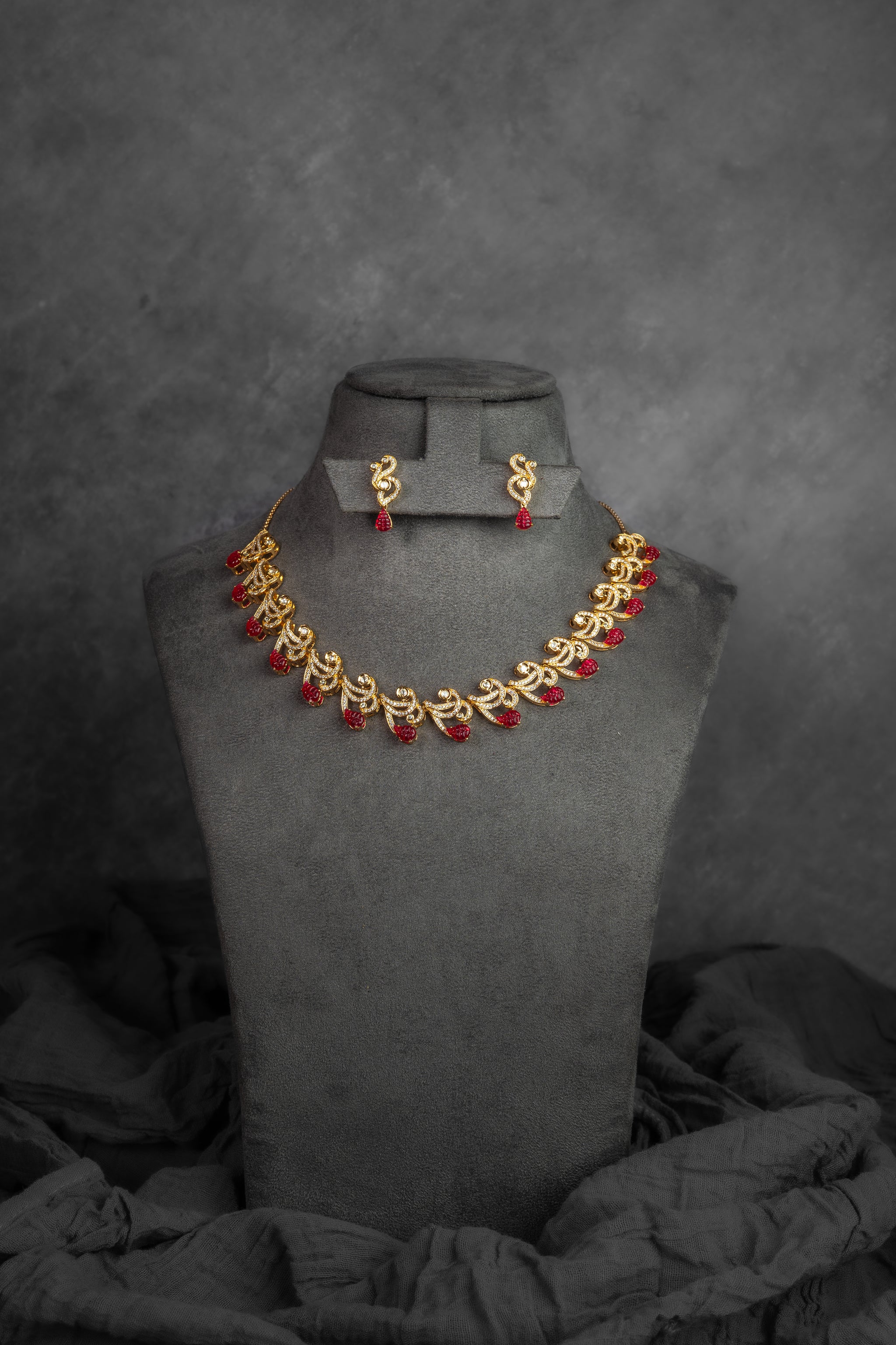 Ruby Drop DC Necklace Set (HVS-122)