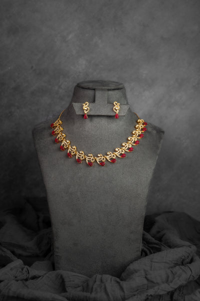 Ruby Drop DC Necklace Set (HVS-122)