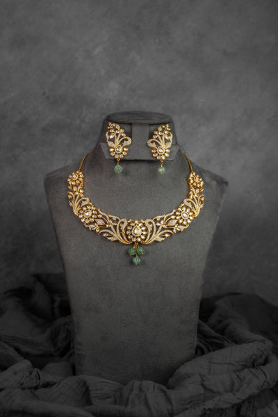 Leaf Motif DC Kundan Necklace Set (HVS-104)