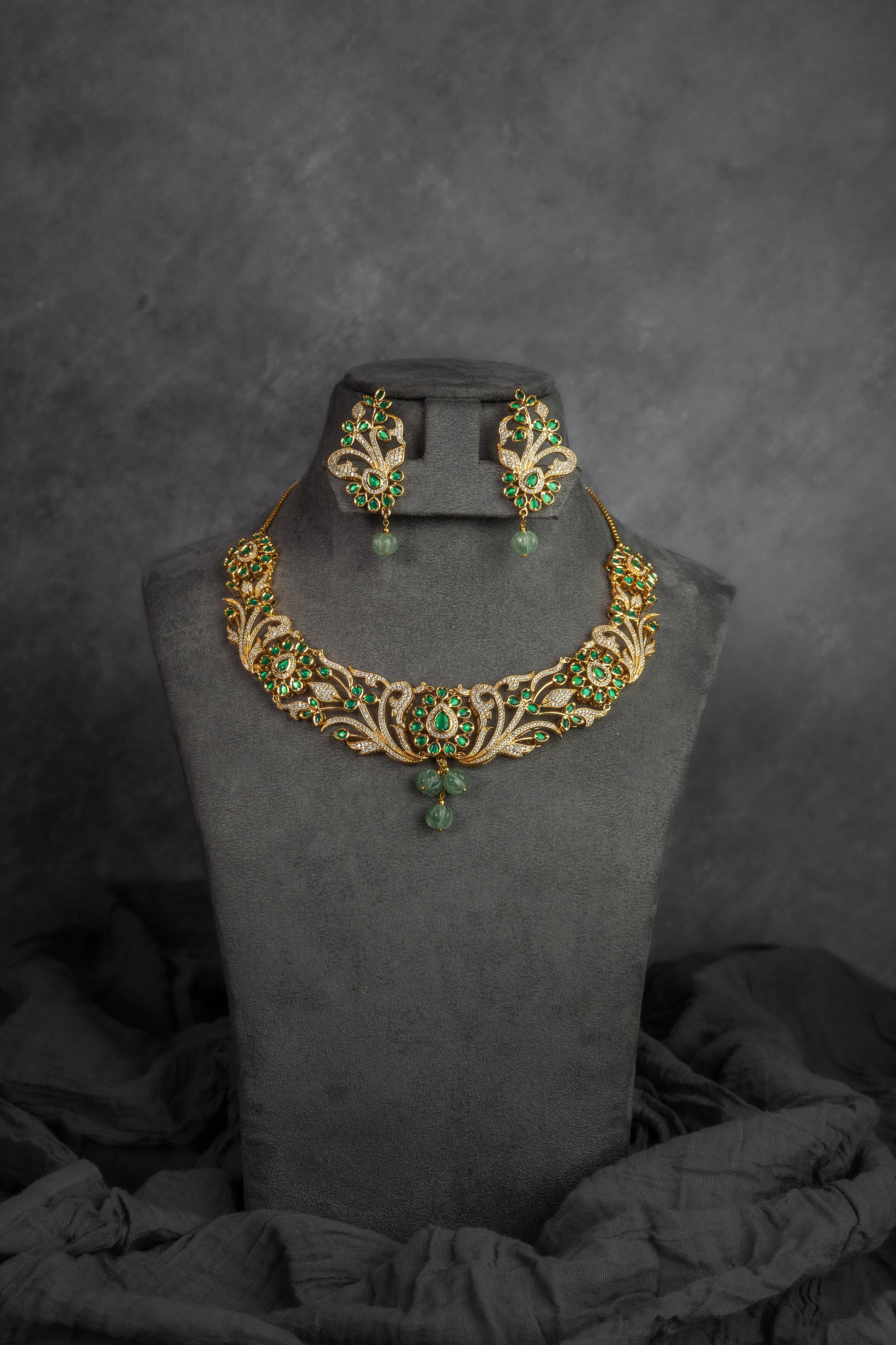 Emerald Vine DC Kundan Necklace Set (HVS-104)
