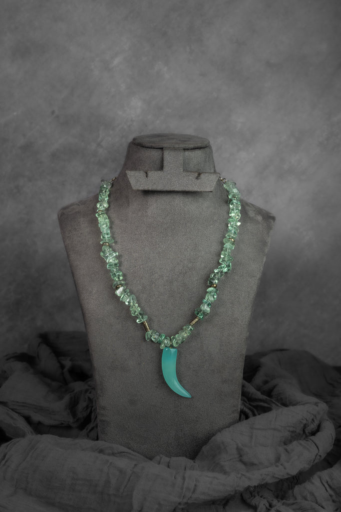 Aqua Stone Beaded Pendant Necklace 