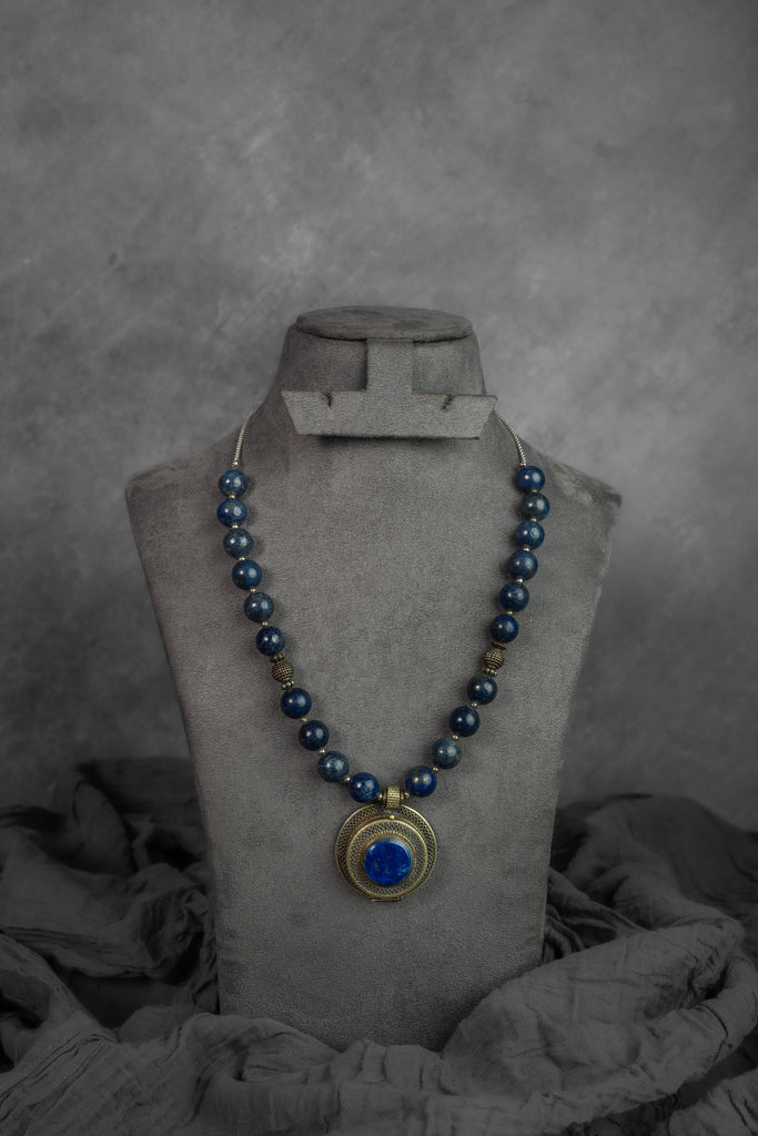 Blue Stone Beaded Pendant Necklace