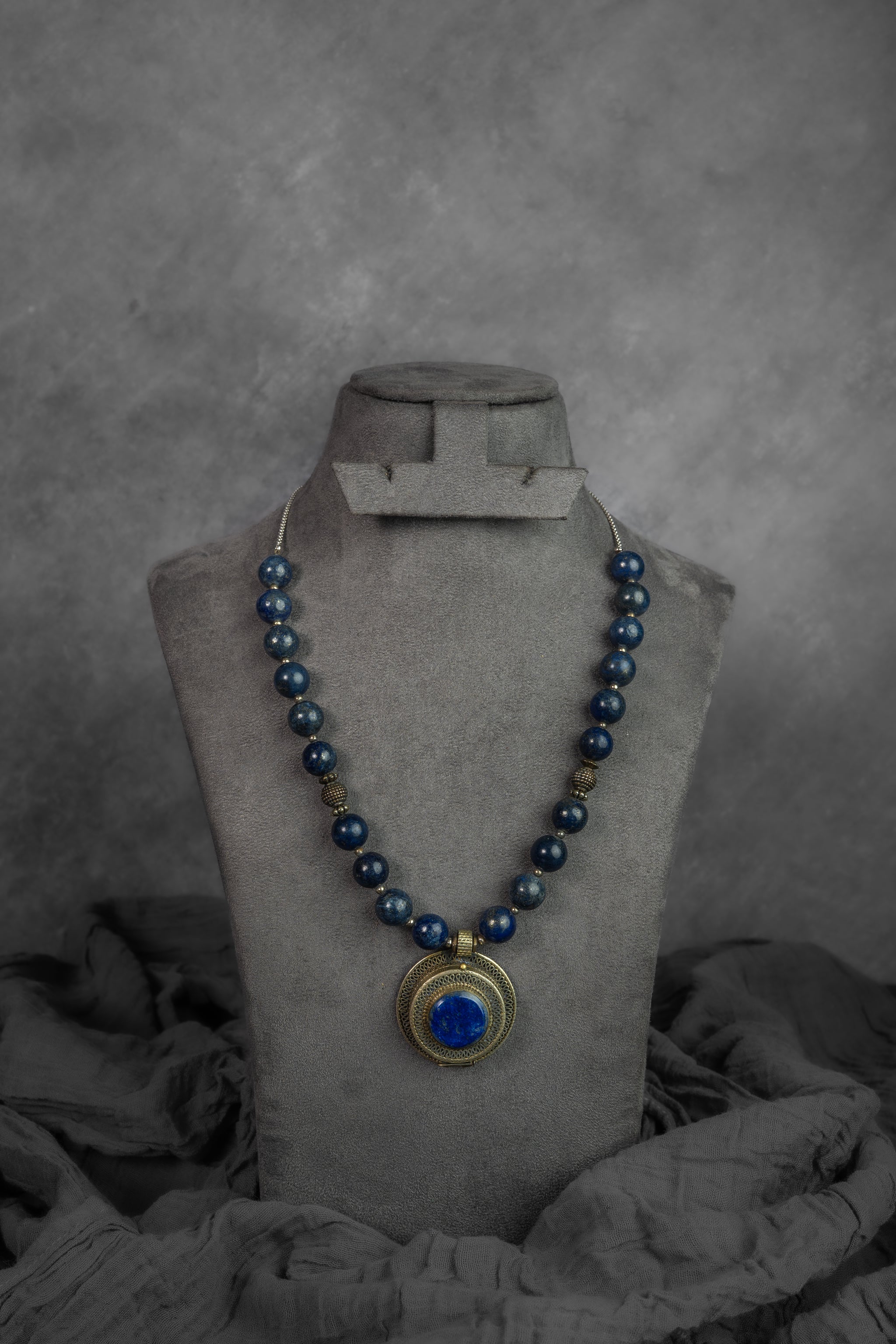Blue Stone Beaded Pendant Necklace