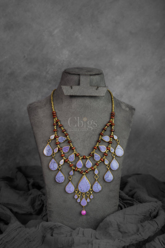 Lavender Drop Beaded Statement Necklace