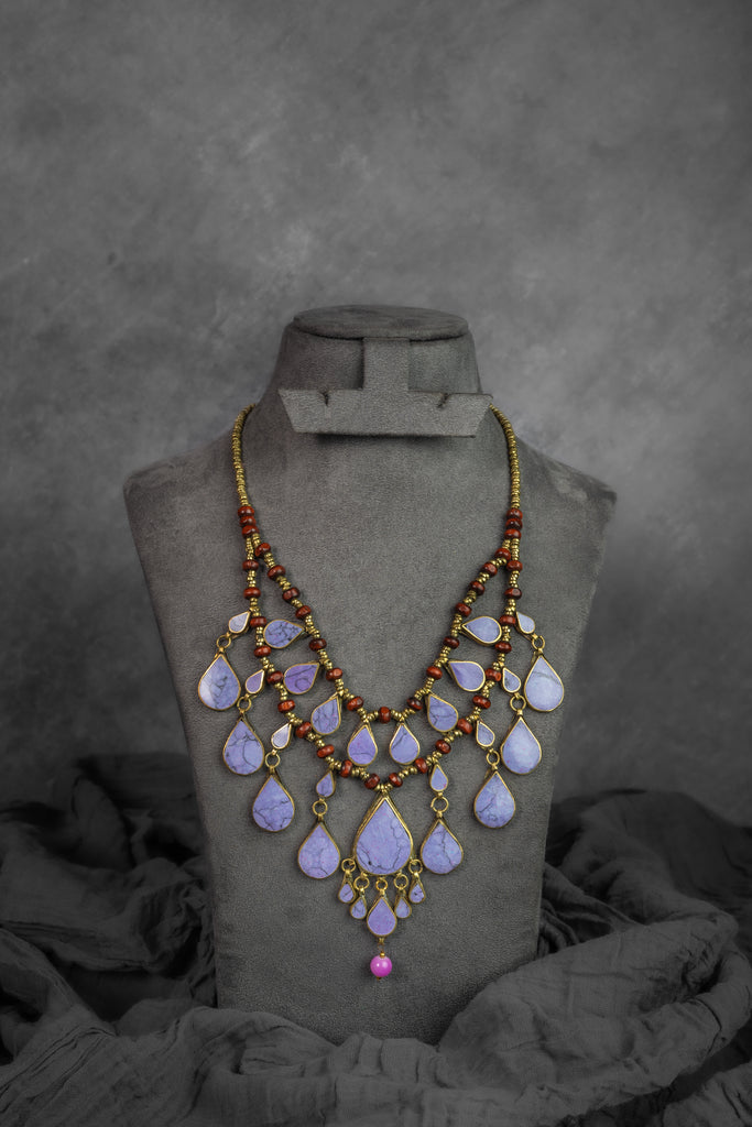 Lavender Drop Beaded Statement Necklace