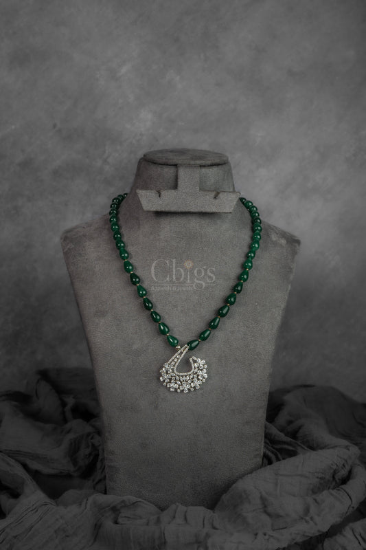 Green Stone Beads Mala Necklace