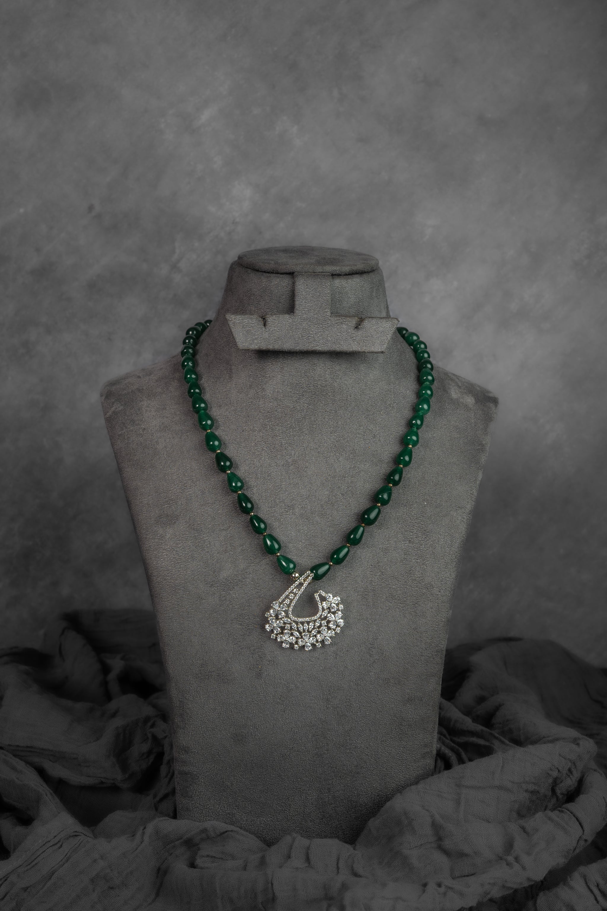 Green Stone Beads Mala Necklace