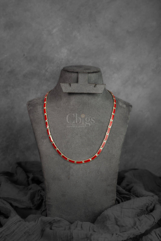Coral Inlay Silver Chain