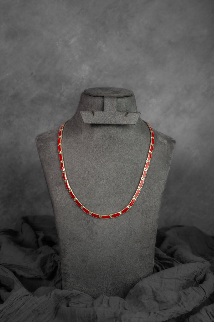 Coral Inlay Silver Chain