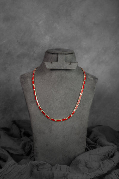 Coral Inlay Silver Chain