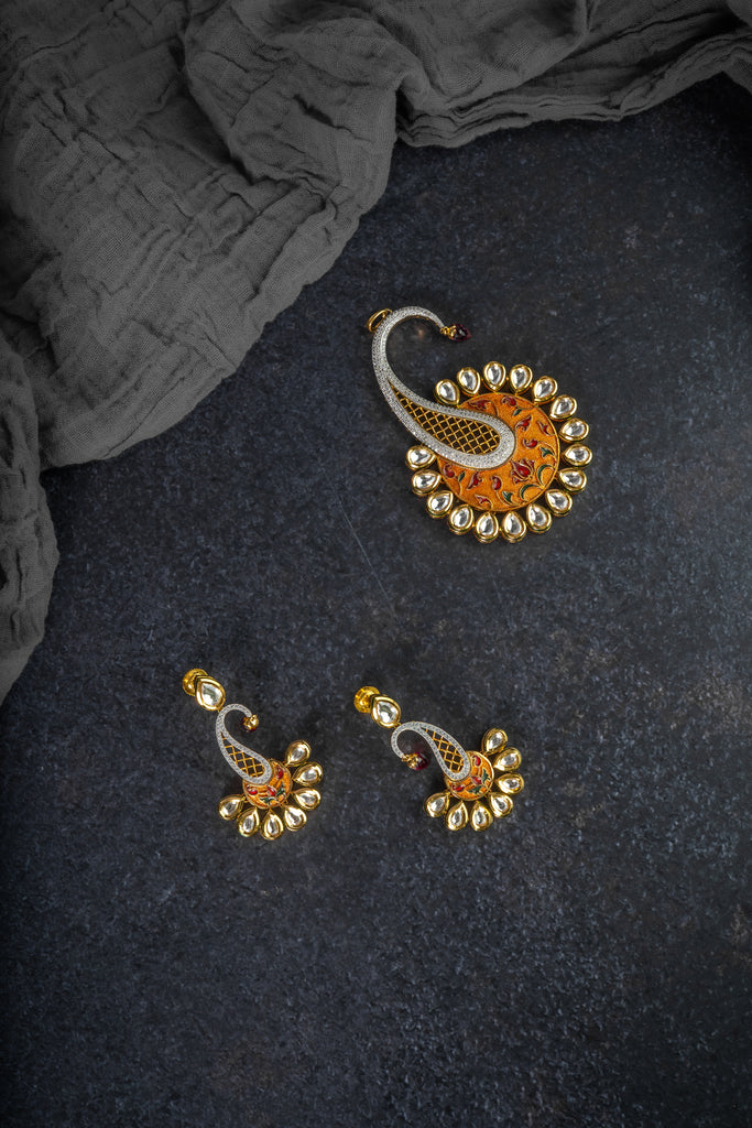 Paisley Kundan Pendant Set (PS-137)