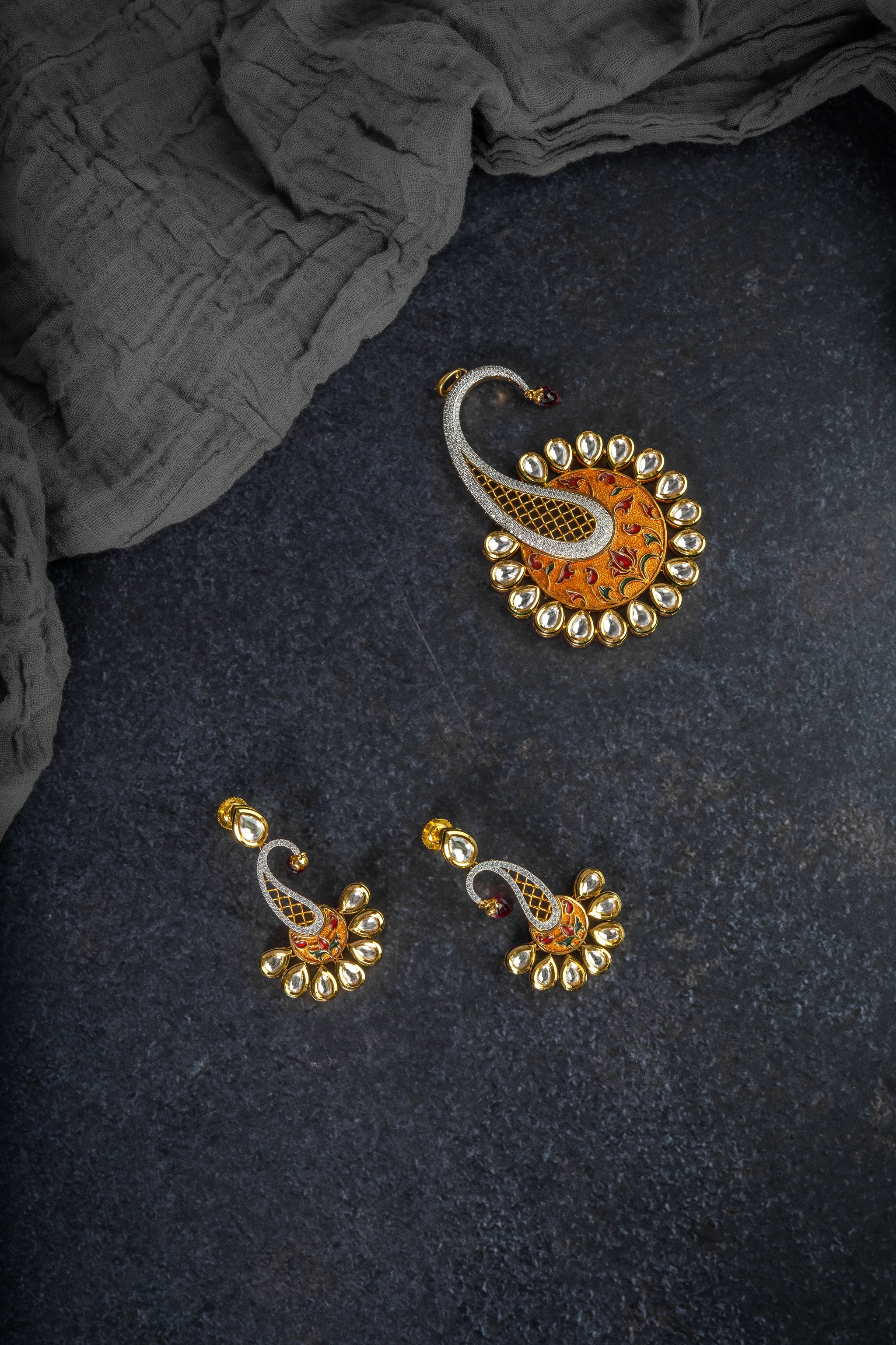 Paisley Kundan Pendant Set (PS-137)