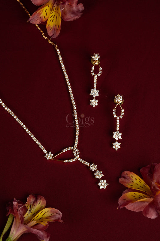 Floral Drop Diamond Crush Necklace Set (A-197)