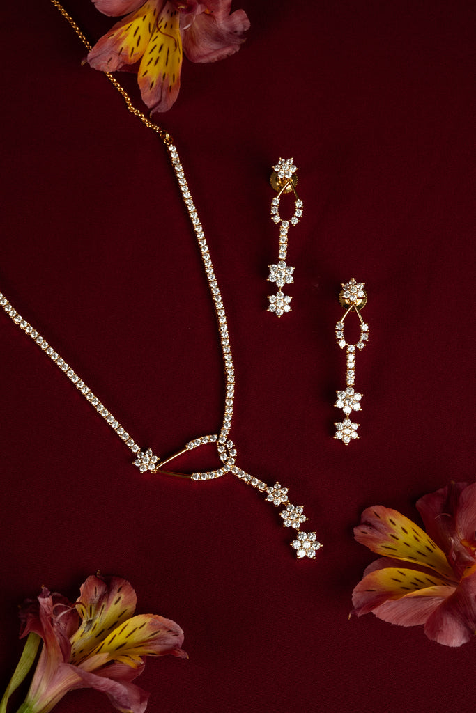 Floral Drop Diamond Crush Necklace Set (A-197)