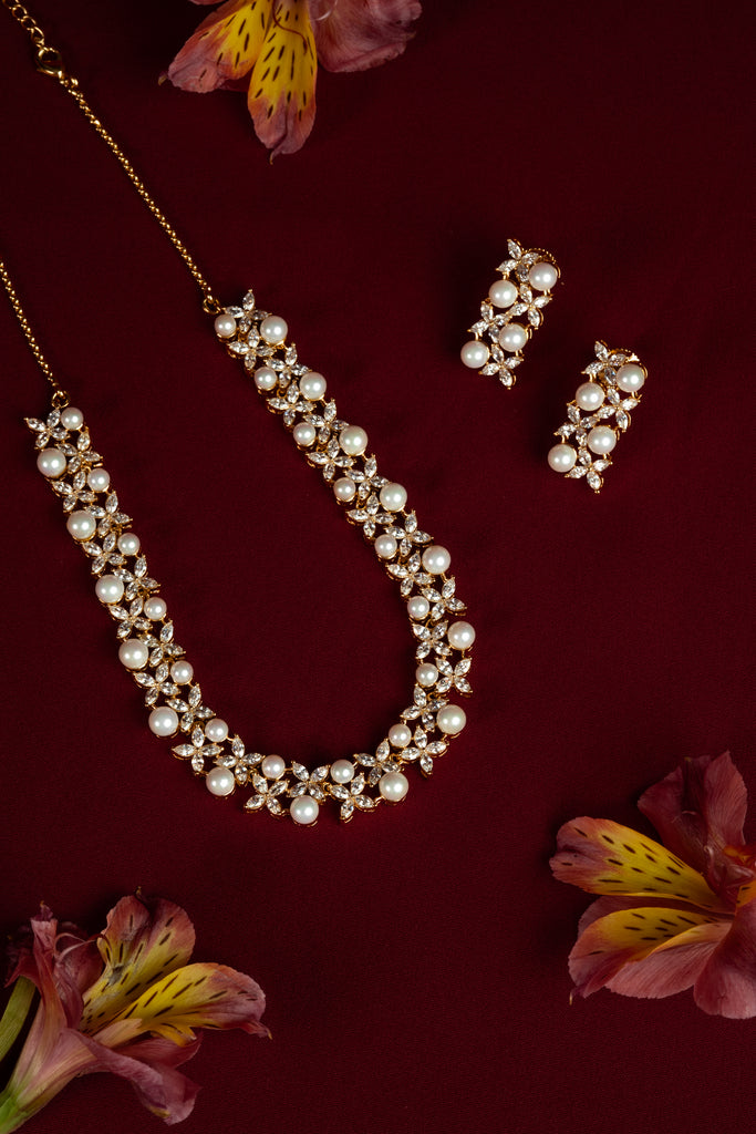 Pearl Cluster Radiance Diamond Crush Necklace Set