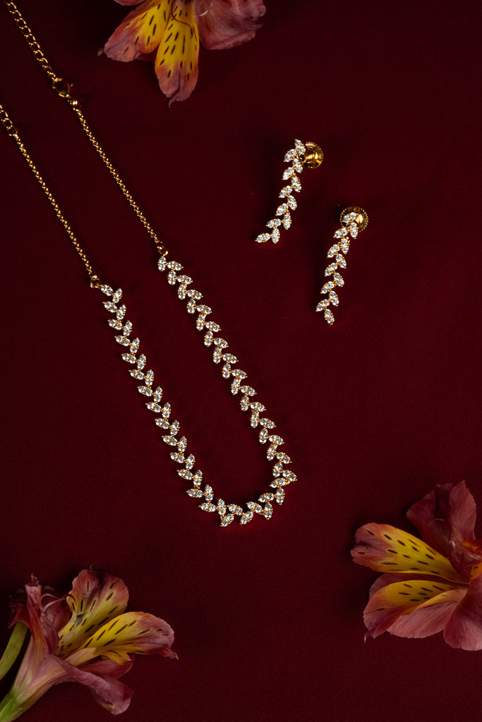 Elegant Floral Diamond Crush Necklace Set (A-180)