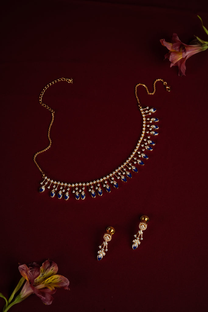 Sapphire Drop Diamond Crush Necklace Set (A-512)