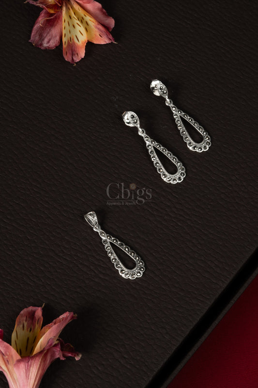 92.5 Silver Green Bead Drop Pendant Set