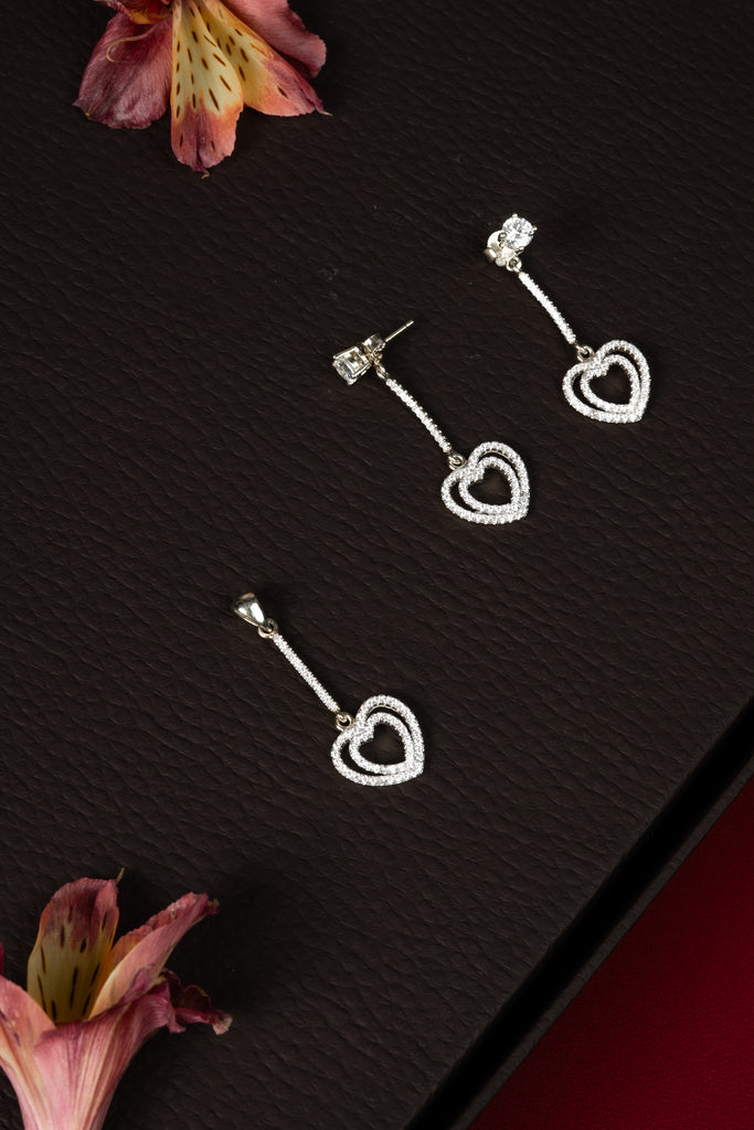 92.5 Silver Marcasite Drop Pendant Set