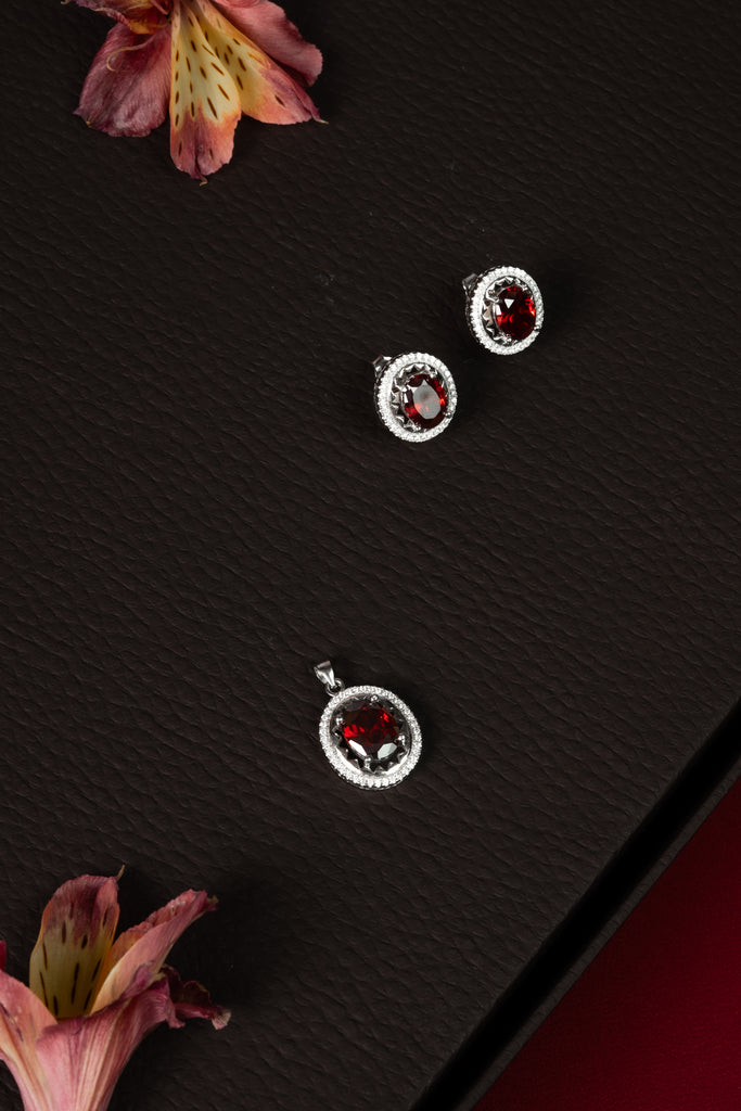 92.5 Silver Green Drop Stone Pendant Set