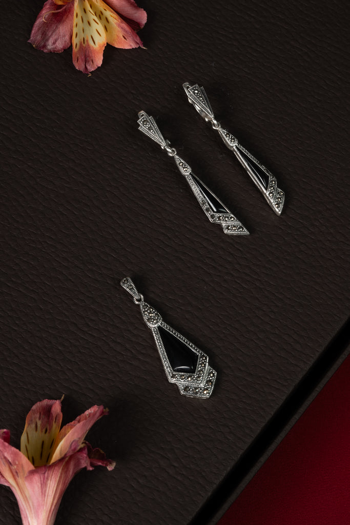 92.5 Silver Black Onyx Pendant Set