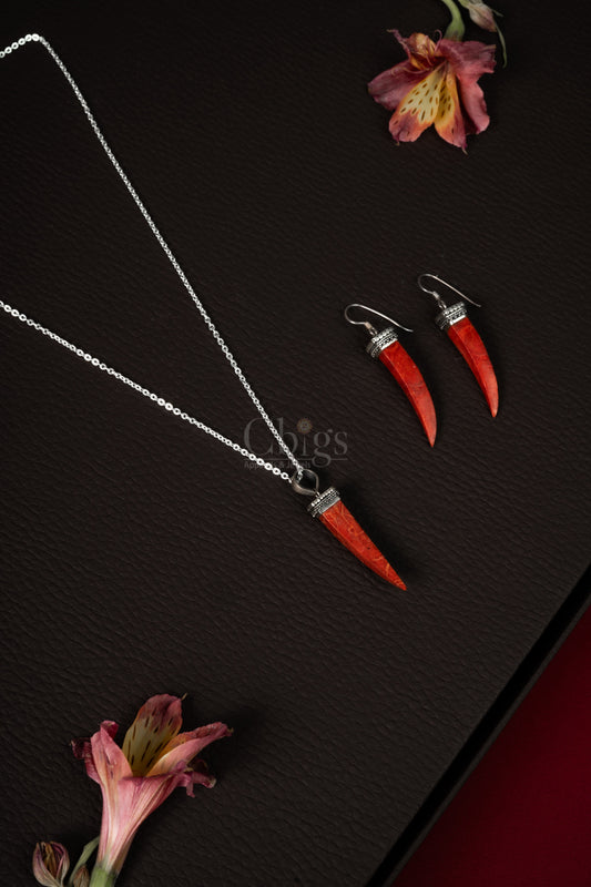 92.5 Silver Crimson Horn Pendant Set