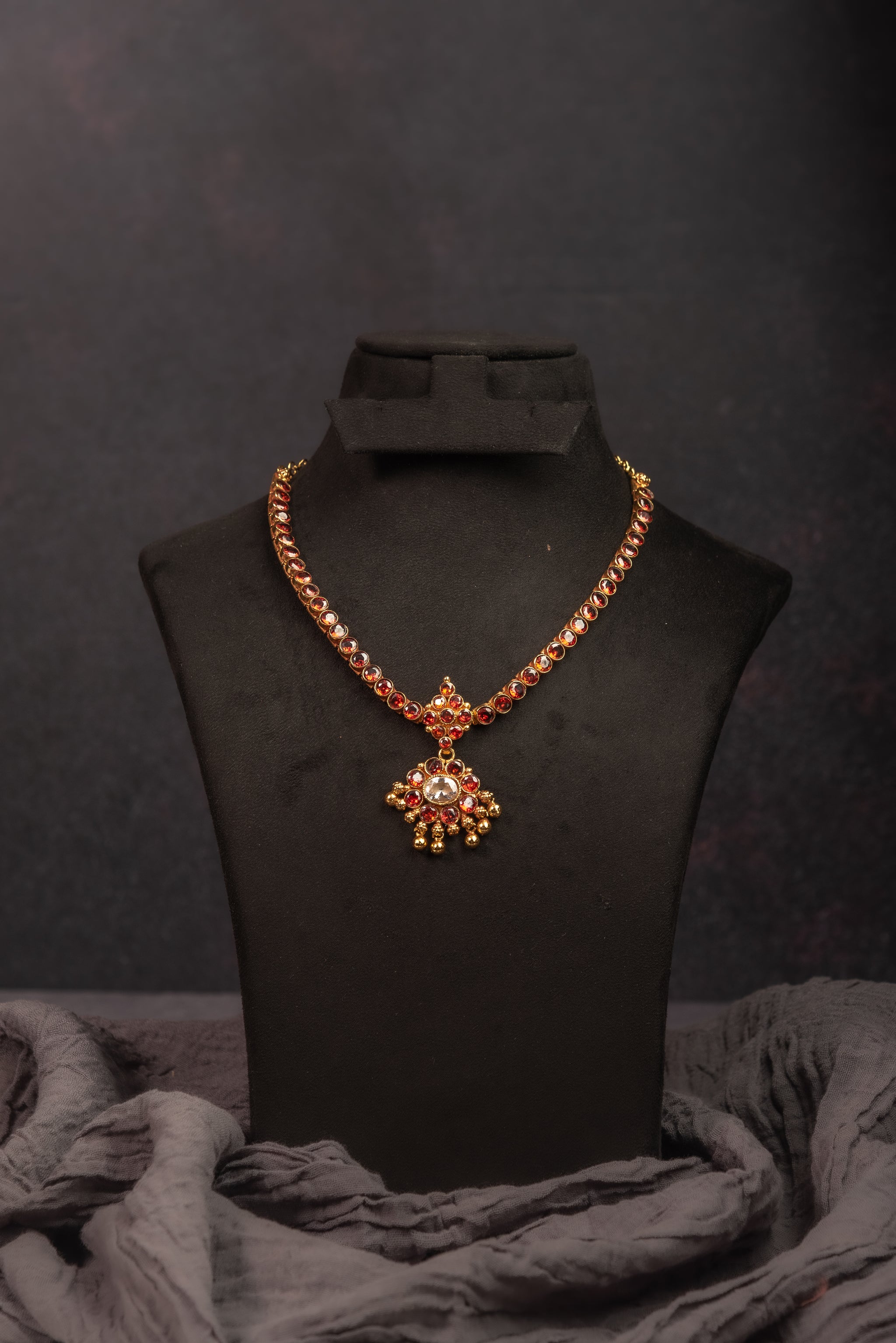 Amber Stone Long Kemp Attigai Necklace