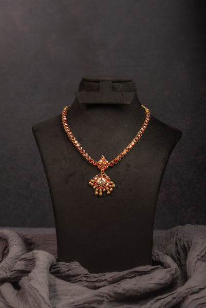 Amber Stone Long Kemp Attigai Necklace