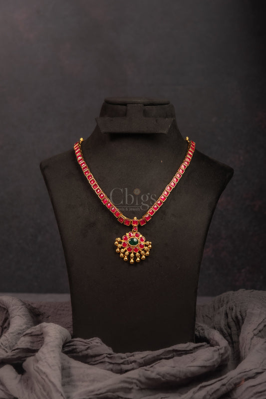 Ruby Square Stone Kemp Attigai Necklace