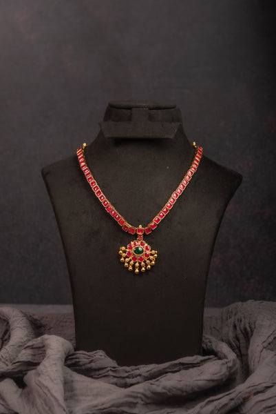 Ruby Square Stone Kemp Attigai Necklace