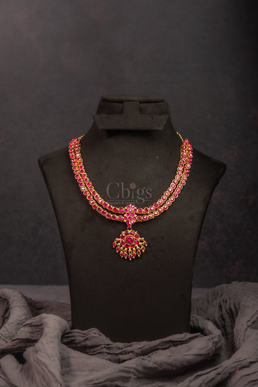 Ruby Double Layer Kemp Attigai Necklace